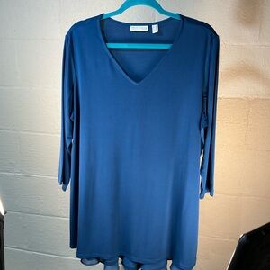 Susan Graver Royal Blue V-Neck Tunic Top Women's Plus 1X Hi-Low Hem Blouse NWOT